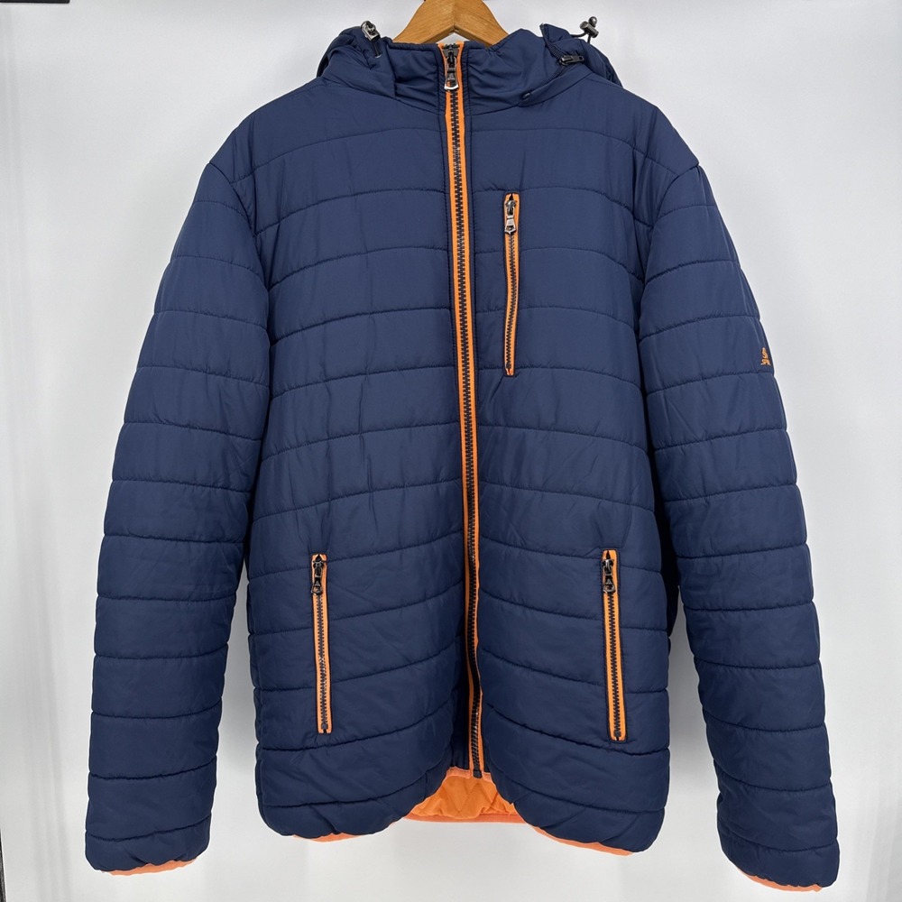 Spire Quilted Hooded Puffer Jacket Mens 2XL Blue Orange Waterproof